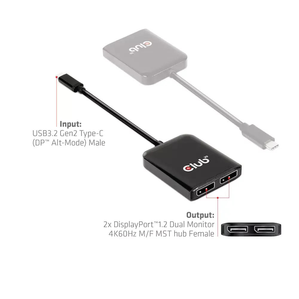 MST centrmezgls CLUB3D USB3.2 Gen2 Type-C uz DisplayPort Photo 7