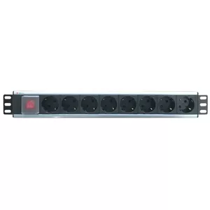 Barošanas sadales bloks TECHLY I-CASE STRIP-18SH — 8x Type F kontaktligzdas, 3 m kabelis, 1.5U, 16 A, 220–250 V
