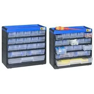 Small parts organizer allit 464610, plastic storage box 300x285x135 mm, black/blue