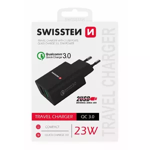 Wall Charger SWISSTEN Premium Travel Charger 2x USB QC3.0 23W Black