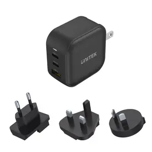 Unitek UNITEK TRAVEL TRI GaN 65W Indoor Universal AC Fast Charger, 2x USB-C, Black