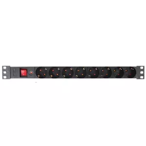 Barošanas sadales bloks EBP08PDU-G 19" 8×220V ar slēdzi un termisko drošinātāju