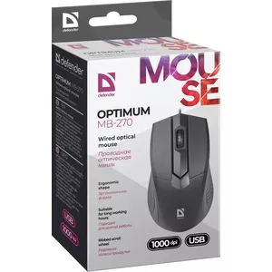 Проводная оптическая правая мышь DEFENDER Optimum MB-270, 1000 DPI, USB Type-A, 3 кнопки, чёрная, кабель 1.5 м