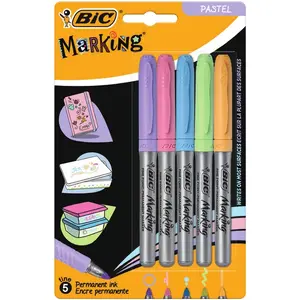 Pastāvīgais marķieris BIC 942865, lodveida uzgalis, daudzkrāsu komplekts 5 gab. (zils, zaļš, rozā, violets, dzeltens)