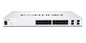 Managed PoE+ Switch Fortinet FS-124F-POE — 24 Gigabit ports (12 PoE+), 4 SFP+, 185W max, 1U rack