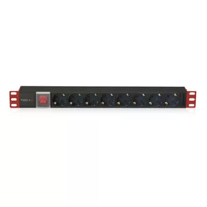 Barošanas sadales bloks TECHLY I-CASE STRIP-81UD — 8x Type F kontaktligzdas, 16 A, 3500 W, kabelis 3 m, 1U, alumīnija korpuss