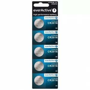 Monētas tipa baterija everActive CR2016 3V — komplekts 5 gab.