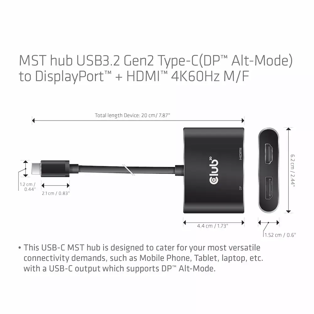 MST centrmezgls USB3.2 Gen2 Type-C CLUB3D CSV-1552 Photo 6