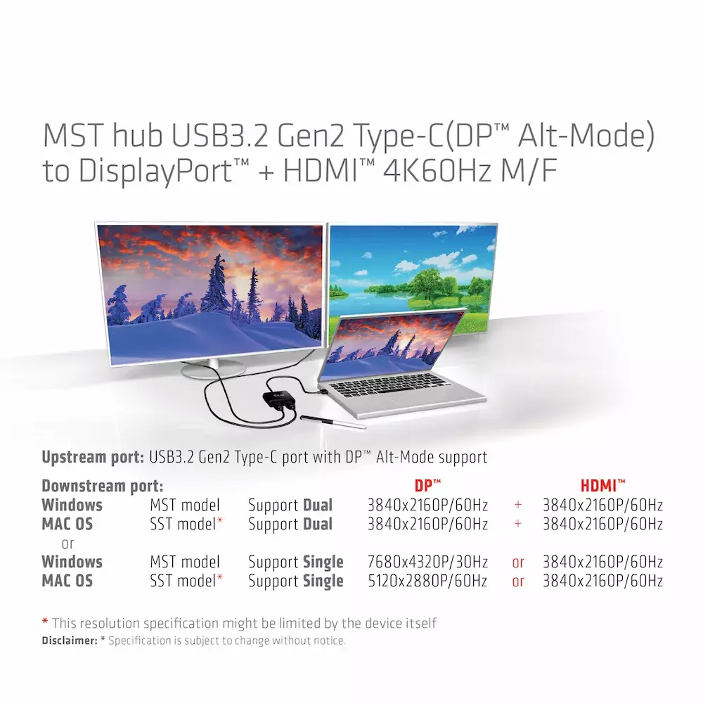 MST centrmezgls USB3.2 Gen2 Type-C CLUB3D CSV-1552 Photo 8