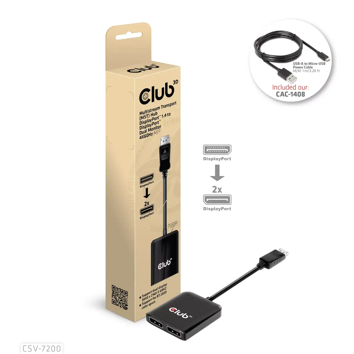 MST centrs DisplayPort 1.4 uz DisplayPort + HDMI 4K60Hz CLUB3D Photo 2