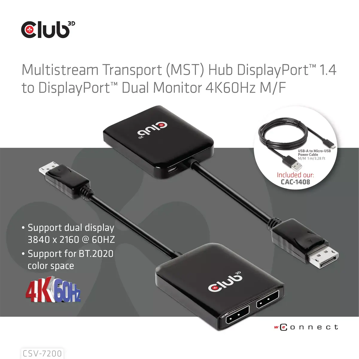 MST centrs DisplayPort 1.4 uz DisplayPort + HDMI 4K60Hz CLUB3D Photo 5