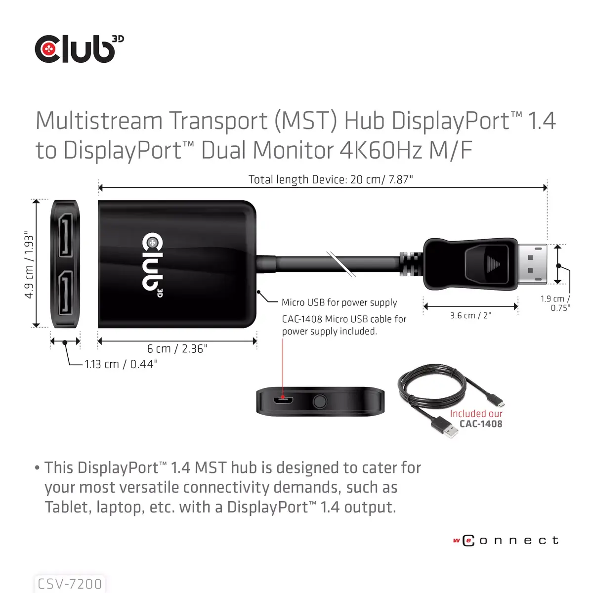 MST centrs DisplayPort 1.4 uz DisplayPort + HDMI 4K60Hz CLUB3D Photo 6