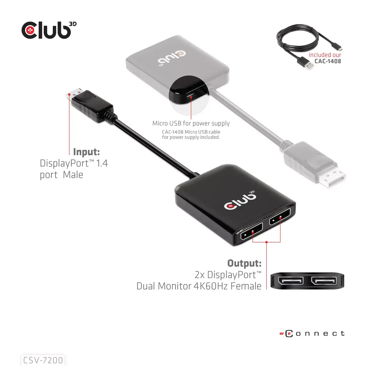 MST centrs DisplayPort 1.4 uz DisplayPort + HDMI 4K60Hz CLUB3D Photo 9