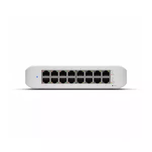 Tīklslēdzis UBIQUITI UniFi Switch Lite 16 PoE — 16× Gigabit, 8× PoE/PoE+ (30 W uz portu), PoE budžets 45 W, 60 W PSU, L2, sienas stiprinājums