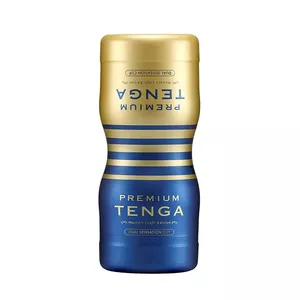 Male stroker TENGA Thermoplastic elastomer Blue Gold – disposable dual-sensation cup, 15.5 cm length, 15 cm insertion, inner Ø 4.5 cm