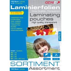Laminating pouches genie 216 x 303 mm, thermal, 0.08 mm, transparent, pack of 100
