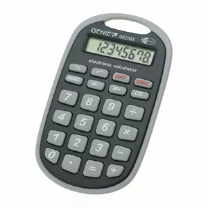 Calculator Genie 982 AM pocket basic — 8-digit, single-line display, battery, black/grey