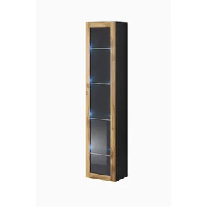Displeja vitrīna Cama Meble VIGO 180 sienas stiprināma 1800×400×300 mm melna/votan ozols