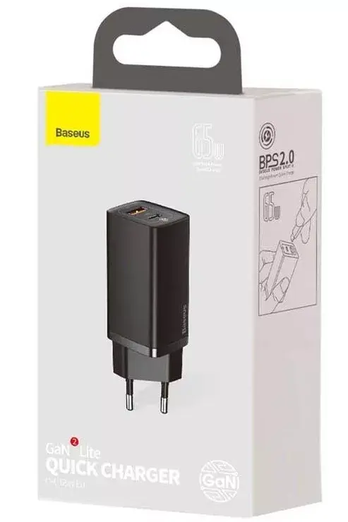Baseus ātrais ceļojumu lādētājs GaN2 Lite USB+C 65W EU (melns) Photo 3