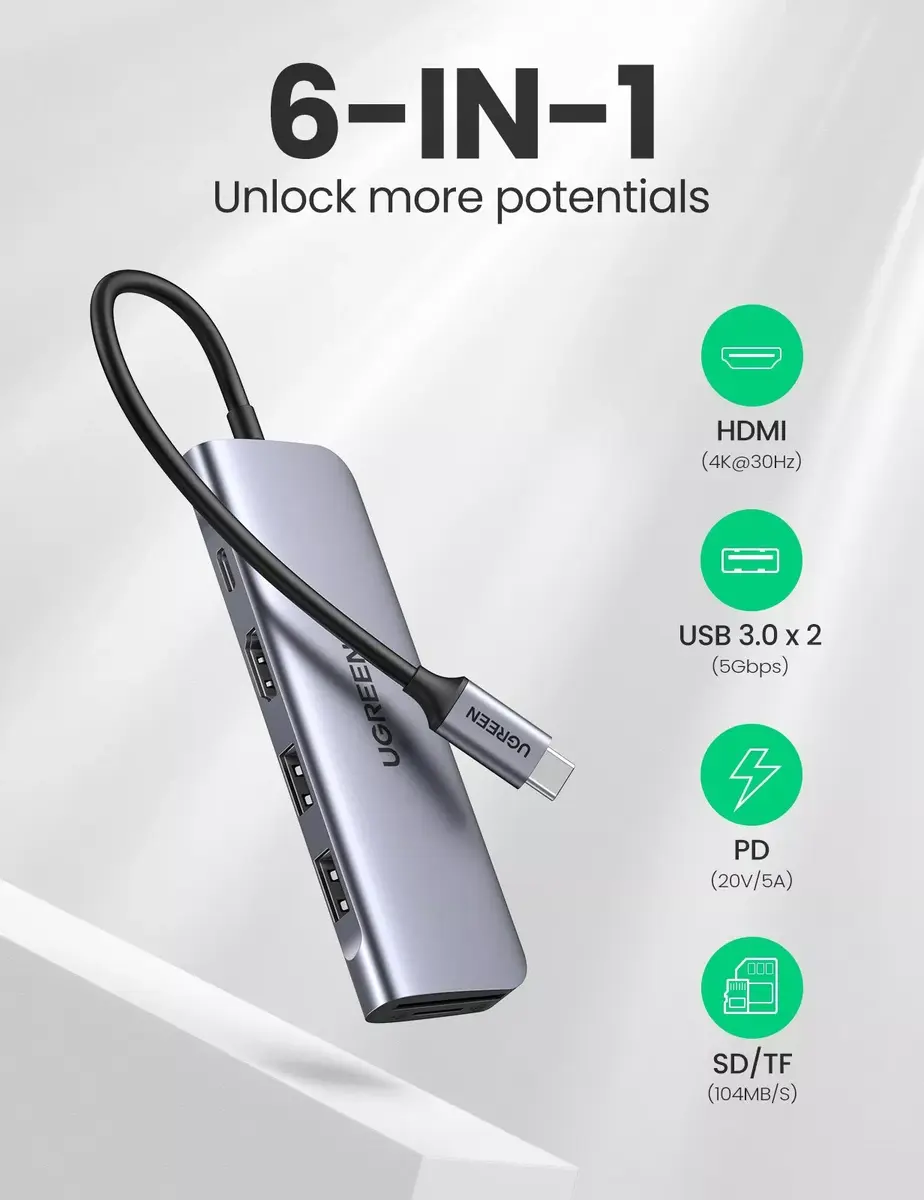 UGREEN USB‑C 6‑1 koncentrators 70411 Photo 2
