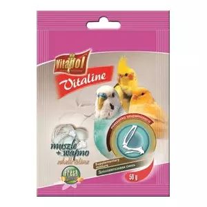 VITALINE shells and lime supplementary mixture for birds 50g - Vitapol Vitaline papildbarība putniem ar gliemežvākiem un kalciju.