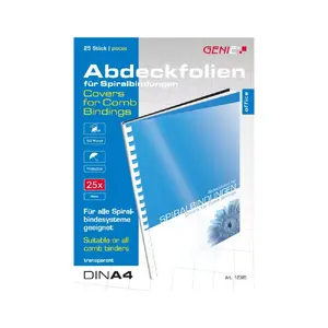 Binding cover genie 12385 A4 transparent, 215×295 mm, pack of 25