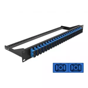 Patch panel DELOCK 43392 1U for fiber SC, rack mount, 482.6×43.6×150 mm, black/blue