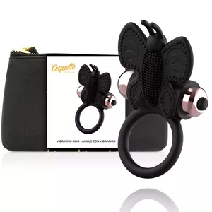 Кольцо для пениса COQUETTE D-225737 Butterfly с вибратором, чёрно-золотое, регулируемая посадка
