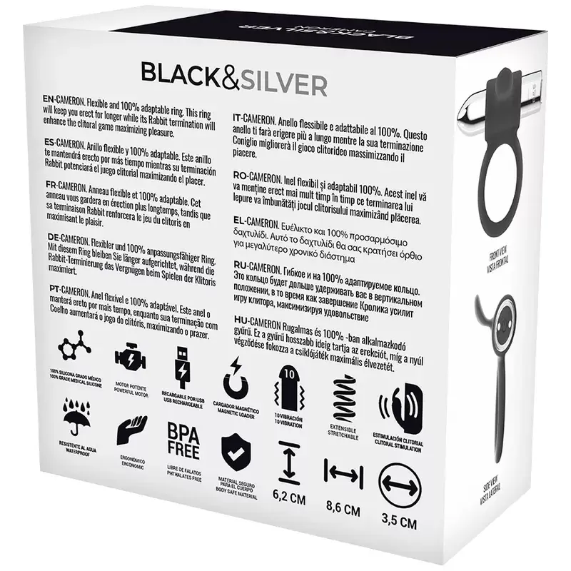 Vibrējošs gredzens black&silver CAMERON uzlādējams 10V Photo 6
