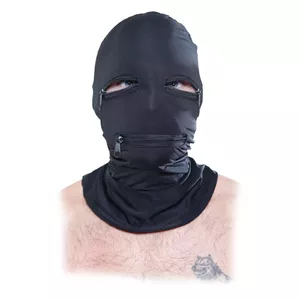 Maska Pipedream 22090 melns kapucis ar rāvējslēdzējiem — Fetish Fantasy Series