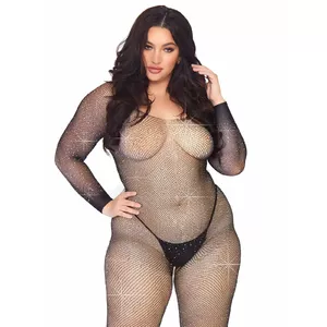 Body stocking Leg Avenue 1X-2X Black Crystalized Net 85694