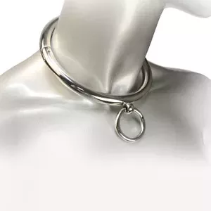 Metal Hard metal collar D-205398 with 10 cm O-ring — metal BDSM restraint necklace