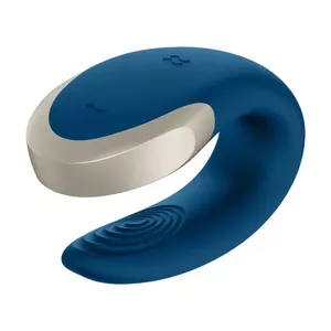 Couple vibrator Satisfyer Double Love — silicone, 86 mm length, blue/grey