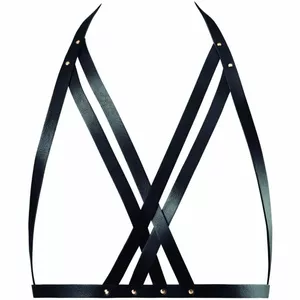 Halter bra harness BIJOUX Maze Black D-213776, adjustable halter-style lingerie harness