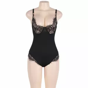 Penuārs SUBBLIME Queen Plus Teddy ar caurspīdīgiem elementiem un frizūru melns D-220845