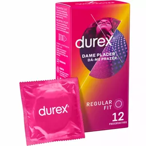 Condoms Durex Dame Placer 12 units, lubricated latex condoms, standard size