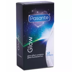 Condoms PASANTE Glow in the Dark — 12 pcs, latex barrier protection, individually wrapped