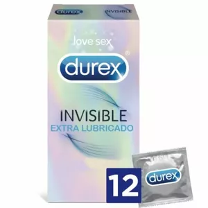 Condoms Durex Extra Lubricated Invisible — 12 units, extra lubrication, transparent
