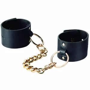 Широкие кожаные наручники BIJOUX MAZE — чёрные, регулируемые ремни, комфортная посадка