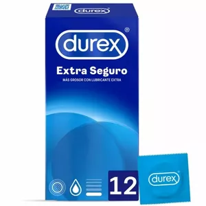 Condoms Durex Extra Seguro 12 units — latex, lubricated, standard size