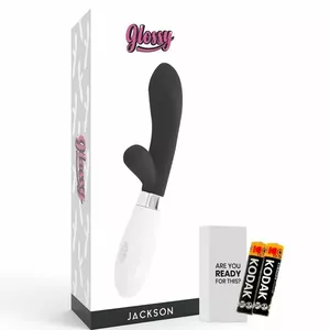 Вибратор «Rabbit» GLOSSY D-221104 — черный, ручной двойной стимулятор для взрослых, вес 0.195 кг