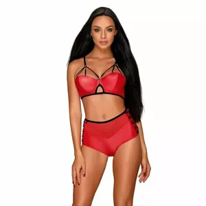 Apakšveļas komplekts Obsessive D-228473, Leatheria stils, melns, izmērs S–M, viegli polsterēts krūšturis ar stīpiņām un augsti šorti