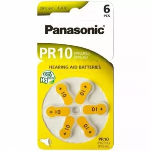 Hearing aid battery Panasonic Zn-Air PR70 (Size 10) – pack of 6
