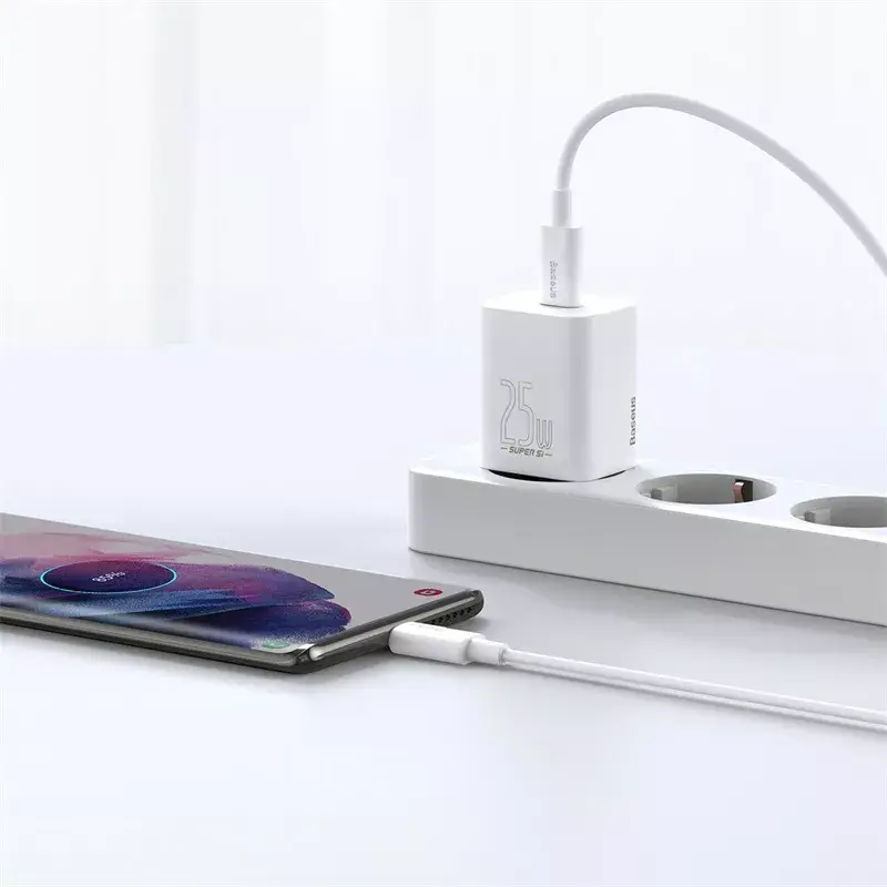 Baseus Super Si Ātrais lādētājs 1C 25W ar USB-C kabeli USB-C 1m (balts) Photo 10
