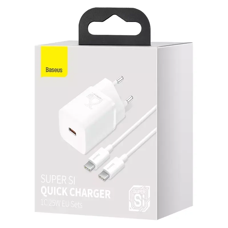 Baseus Super Si Ātrais lādētājs 1C 25W ar USB-C kabeli USB-C 1m (balts) Photo 11