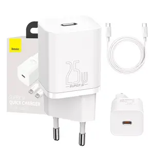 Baseus Super SI Quick 1C 25W EU Sets Branco + Mini Cable Type C Type C 3A 1M