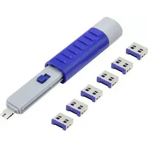 USB port lock Renkforce RF-4714586 — set of 6 silver/blue locks with 1 key