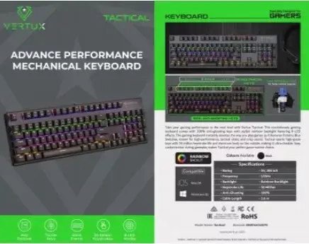 Mehāniskā spēļu tastatūra Vertux TACTICAL.E Photo 7