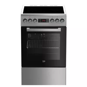 Brīvstāvošā plīts BEKO FSE57300GX — elektriskā ar keramikas virsmu 4 zonu, nerūsējošā tērauda, cepeškrāsns 55 l, 50 cm platums
