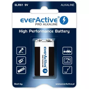 9V alkaline battery everActive EV6LR61-PRO, 9 V, 650 mAh, 26.4×48.5×16 mm, 1 pc